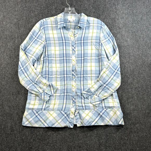 J. Jill Tops - J. Jill Top Women’s Small Petite Blue White Green Long Sleeve Button Down Plaid